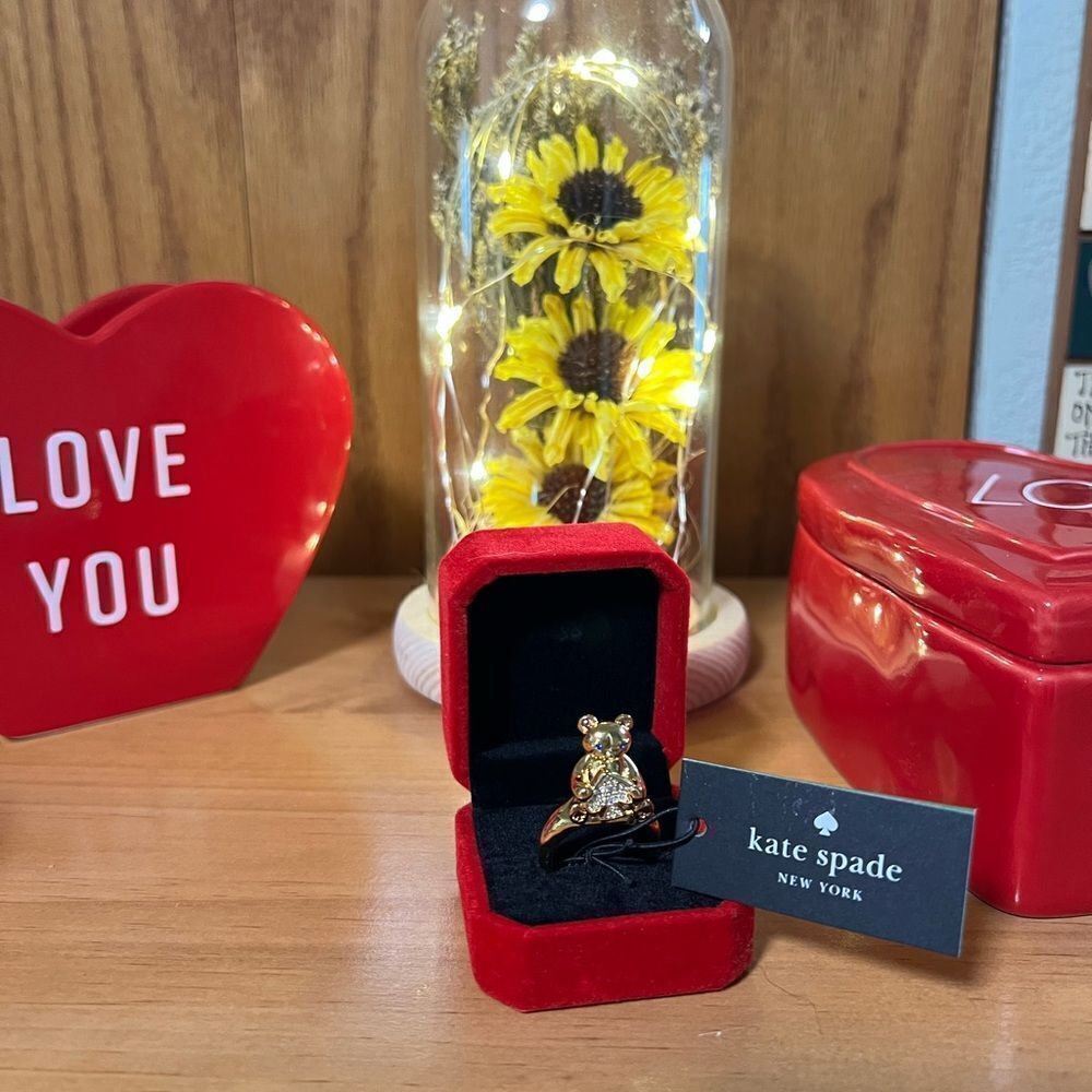 kate spade gold-tone teddy bear ring with clear crystals